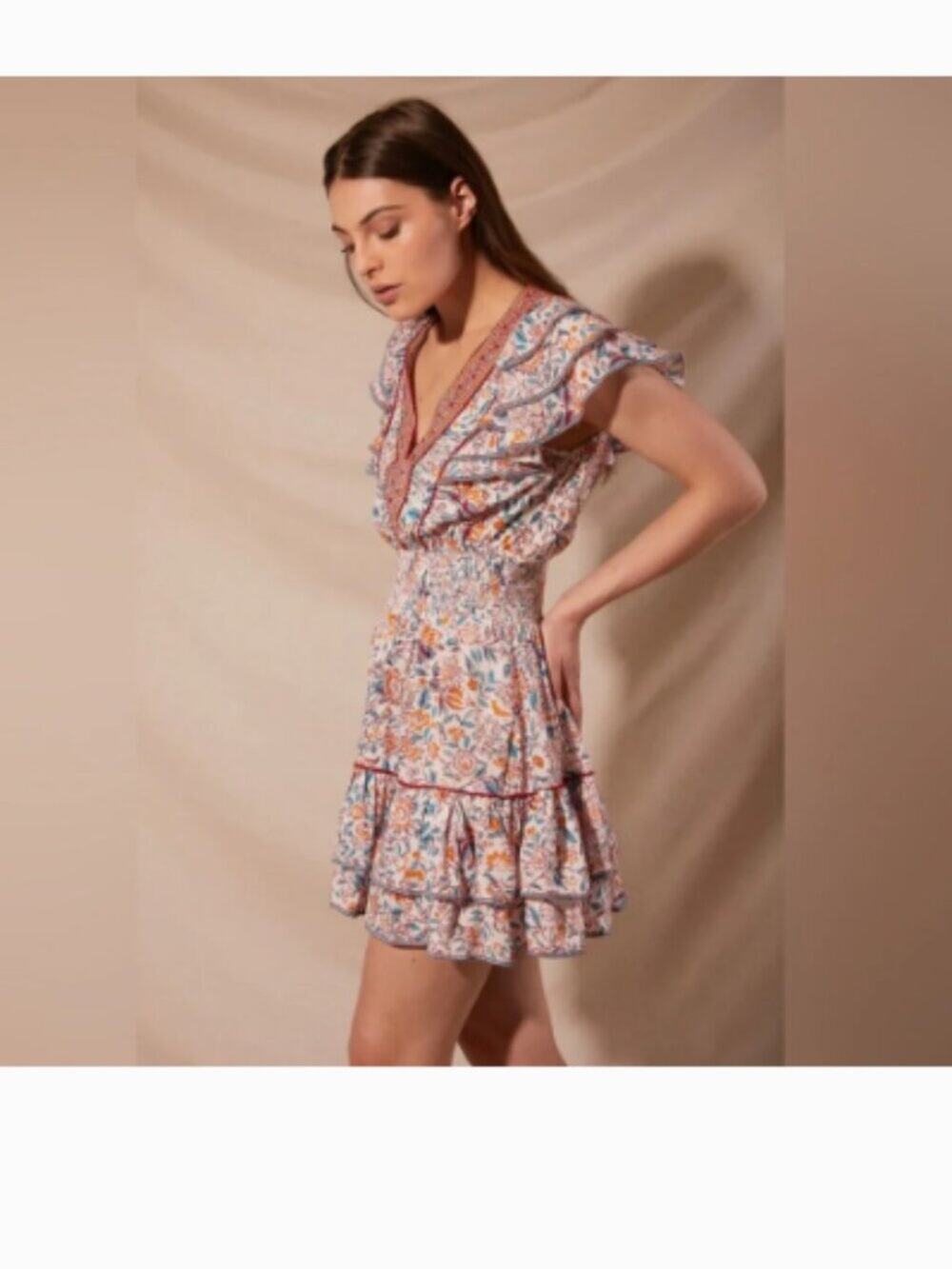 Poupette St.Barth Camila Floral Mini Dress  in "Red Menton  Sz XS